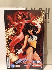 BATMAN DEADPOOL #1 MARK BROOKS VARIANT SIGNED IN PURPLE SCARLET WITCH ZATANNA comic cover