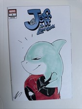 Jeff the Land Shark and Deadpool sketch cover by Ale Garza comic cover