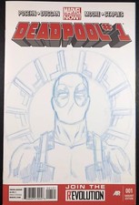 DEADPOOL #001 Marvel BLUE Sketch Cover Variant + 9.6 VERY LIMITED PRINT comic cover